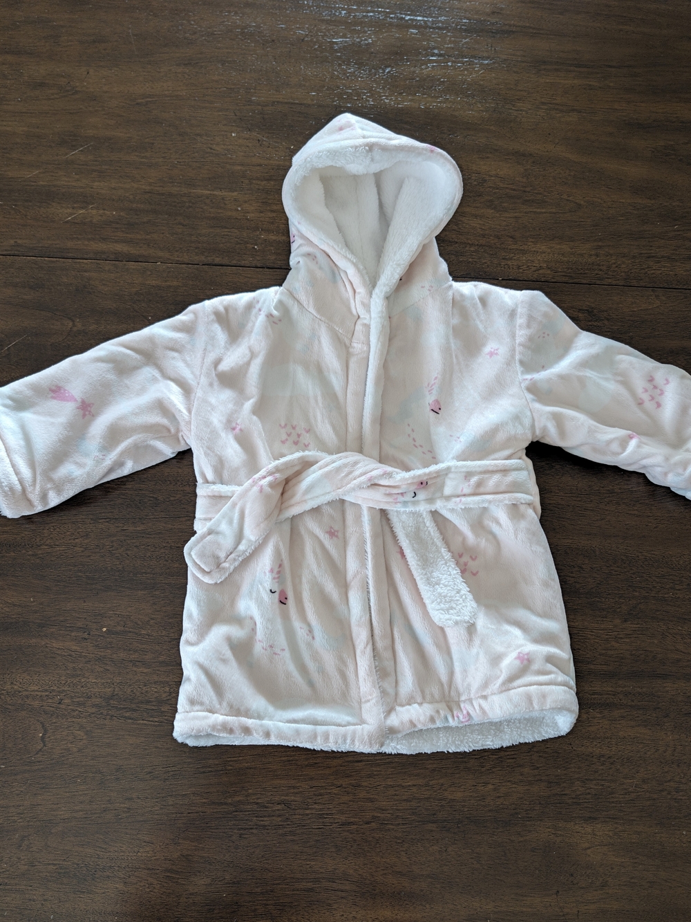 Toddler Unicorn Hooded Bath Robe - Light Pink White Plush 12 Month
